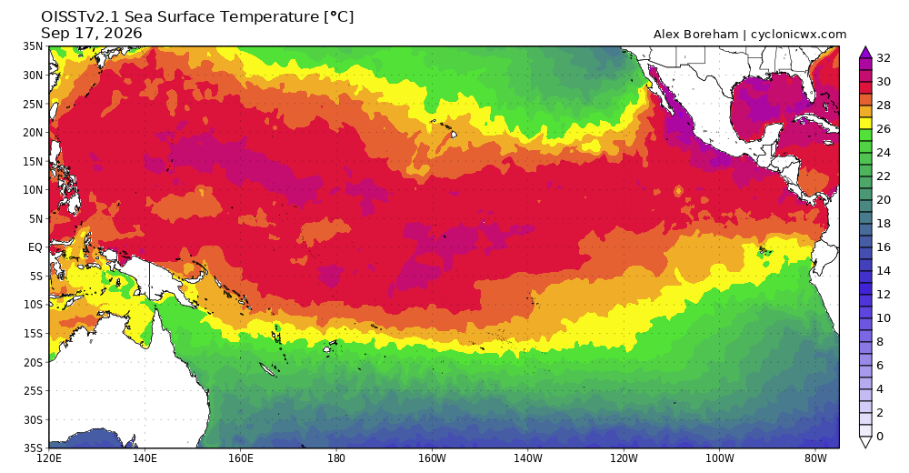 Latest SST's in the central pacific